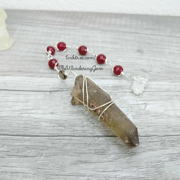 Large Smoky Citrine Dowsing Pendulum, Divination Tools, Garnet 8" - Picture 2 of 4